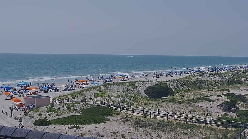 Live view south along the beach at Stone Harbor, New Jersey